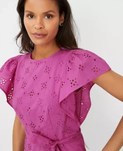 Petite Eyelet Flutter Sleeve Midi Dress -Anntaylor Shop 611467 8376 ALT2