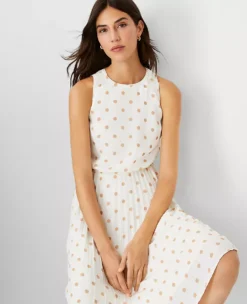 Petite Polka Dot Pleated Flare Dress -Anntaylor Shop 611479 9192 ALT2
