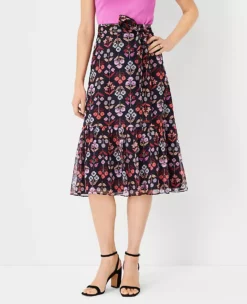 Floral Tie Waist Flounce Midi Skirt
