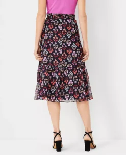 Petite Floral Tie Waist Flounce Midi Skirt -Anntaylor Shop 611597 1362 ALT1