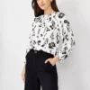 Floral Mixed Media Smocked Boatneck Top -Anntaylor Shop 611792 9192