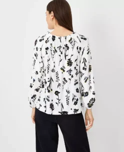 Floral Mixed Media Smocked Boatneck Top 5 Floral Mixed Media Smocked Boatneck Top -Anntaylor Shop 611792 9192 ALT1
