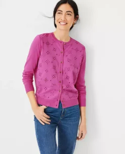 Petite Mixed Media Eyelet Ann Cardigan