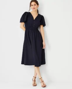 Petite Flutter Sleeve Flare Dress