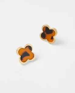 Tortoiseshell Print Clover Stud Earrings