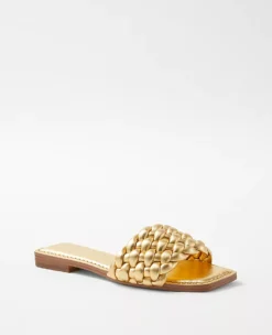 Woven Puffy Leather Slide Sandals