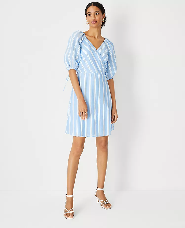 Striped Puff Sleeve Wrap Dress 3 Striped Puff Sleeve Wrap Dress