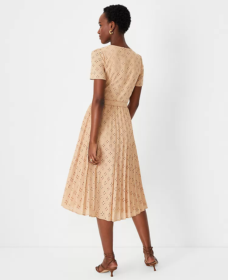 Eyelet Pleated Belted Dress 4 Eyelet Pleated Belted Dress - Image 2