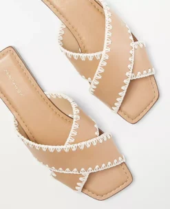 Crossover Stitched Leather Slide Sandals -Anntaylor Shop 613263 3196 ALT1