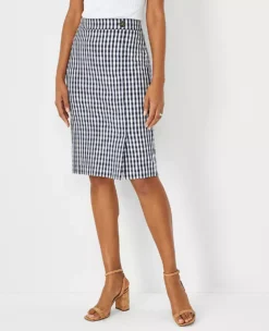 Plaid Button Front Pencil Skirt