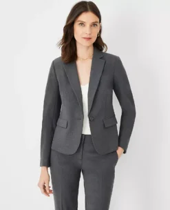 The Petite Notched One Button Blazer In Seasonless Stretch Modern Charcoal