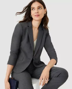 The Petite Notched One Button Blazer In Seasonless Stretch Modern Charcoal -Anntaylor Shop 613313 0892 ALT2