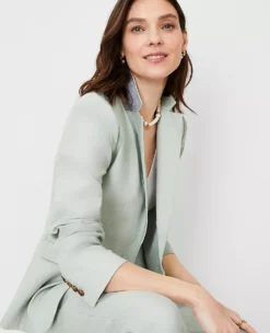 The Notched One Button Blazer In Linen Blend -Anntaylor Shop 613329 8847 ALT2