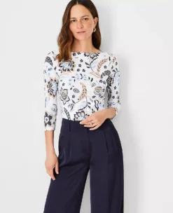 Floral 3/4 Sleeve Boatneck Top