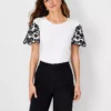 Floral Embroidered Sleeve Tee -Anntaylor Shop 613602 2222