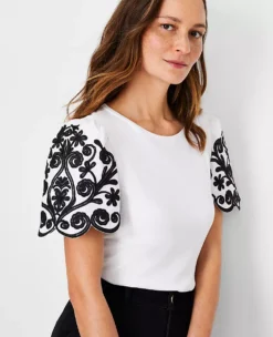 Floral Embroidered Sleeve Tee -Anntaylor Shop 613602 2222 ALT2