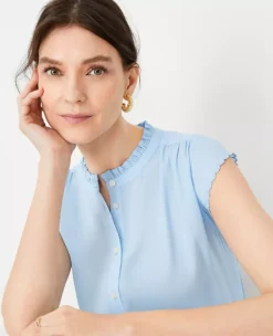 Scalloped Mixed Media Button Top -Anntaylor Shop 613613 018571 ALT2