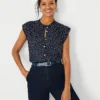 Spotted Scalloped Mixed Media Button Top -Anntaylor Shop 613614 1362