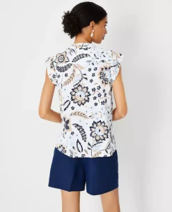 Floral Scalloped Mixed Media Button Top -Anntaylor Shop 613616 9192 ALT1