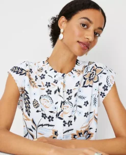 Floral Scalloped Mixed Media Button Top -Anntaylor Shop 613616 9192 ALT2