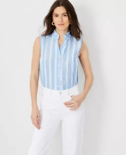Striped Ruffle Button Top -Anntaylor Shop 613698 3435 ALT2