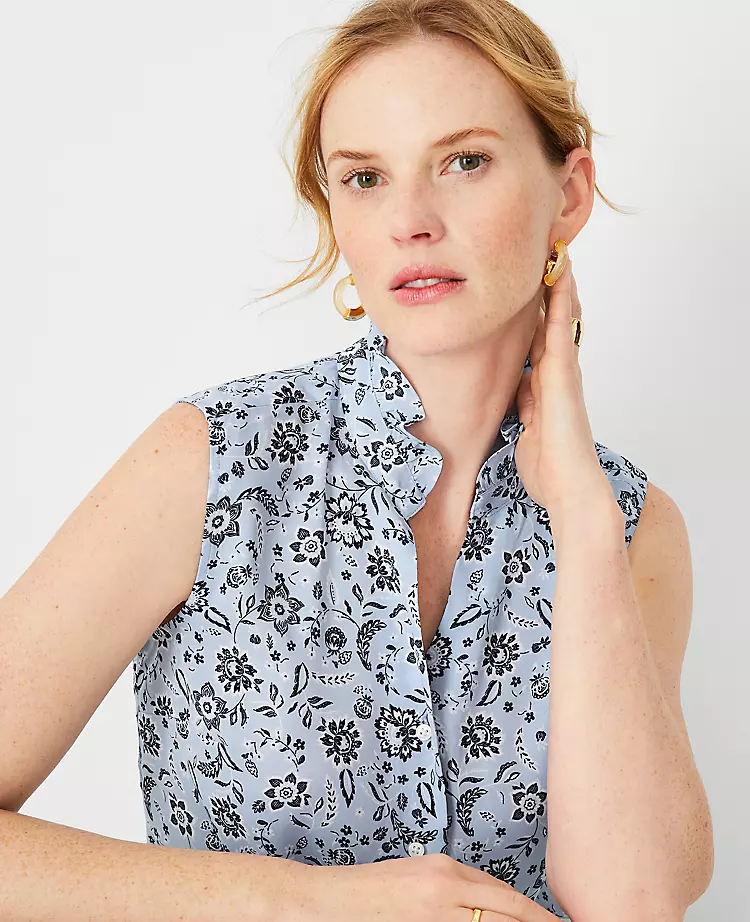 Floral Ruffle Neck Button Top 3 Floral Ruffle Neck Button Top