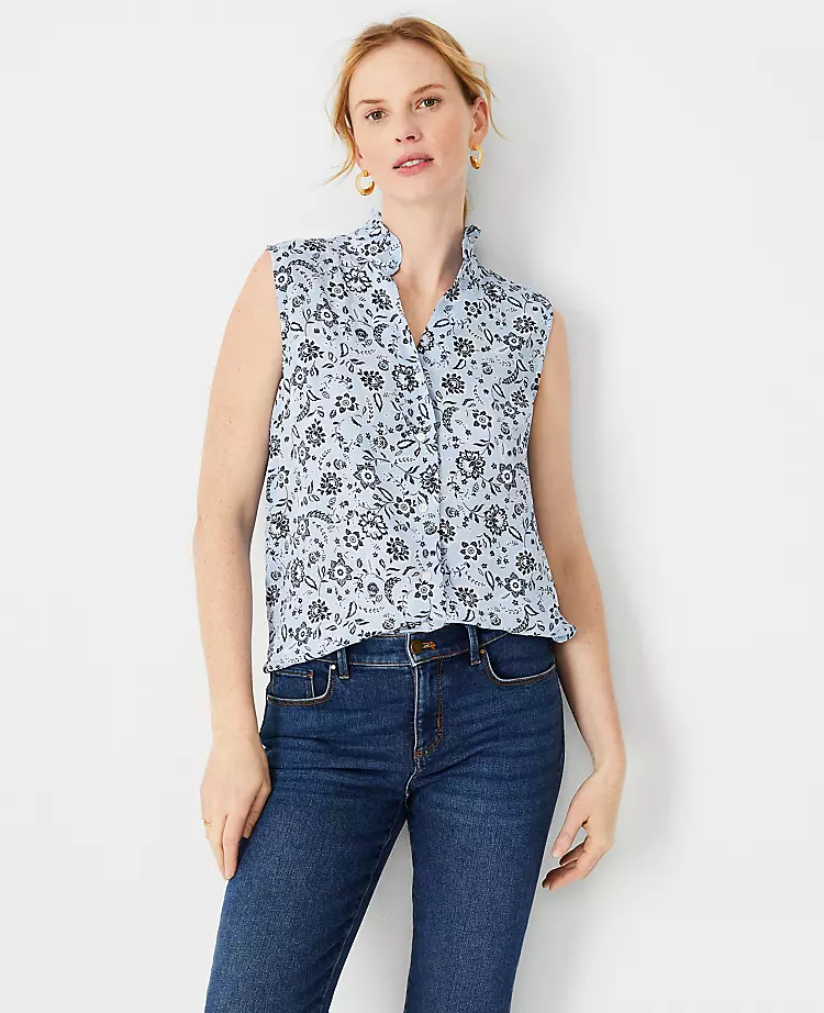 Floral Ruffle Neck Button Top 5 Floral Ruffle Neck Button Top - Image 3