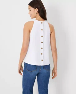 Linen Blend Button Back Halter Top -Anntaylor Shop 613707 9000 ALT1