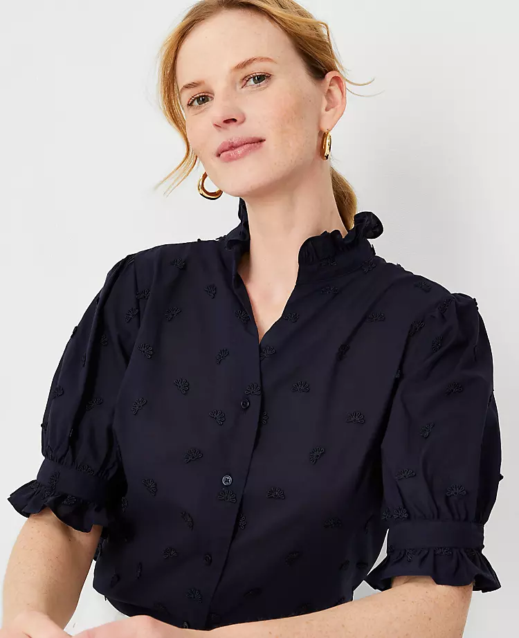 Embroidered Ruffle Button Top 3 Embroidered Ruffle Button Top
