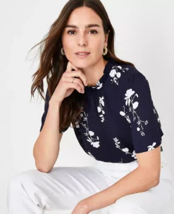 Floral Ruffle Mock Neck Top