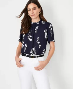 Floral Ruffle Mock Neck Top 7 Floral Ruffle Mock Neck Top -Anntaylor Shop 613720 1362 ALT2