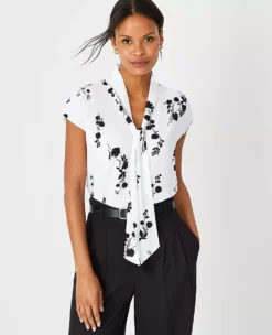 Floral Tie Neck Cap Sleeve Top