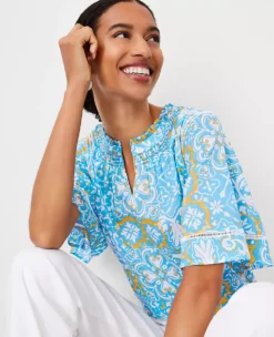 Tile Print Cutout Flutter Sleeve Top -Anntaylor Shop 613727 2643 ALT2