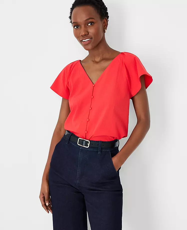 Pleated V-Neck Button Top 3 Pleated V-Neck Button Top