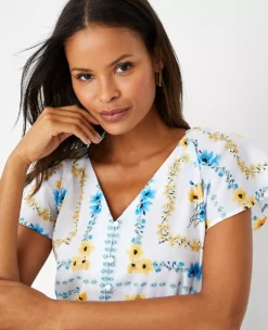 Floral Pleated V-Neck Button Top -Anntaylor Shop 613731 9000 ALT2