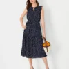 Spotted Ruffle Belted Flare Dress -Anntaylor Shop 613786 1362