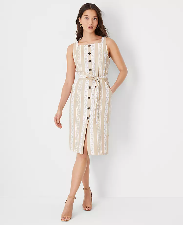 Striped Linen Blend Halter Pocket Dress 3 Striped Linen Blend Halter Pocket Dress