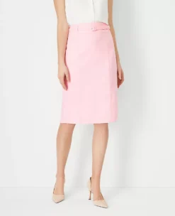 The Belted Seamed Pencil Skirt In Linen Blend