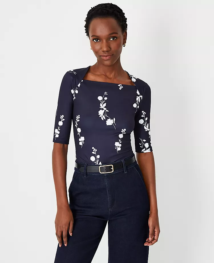 Floral Refined Stretch Envelope Neck Top 3 Floral Refined Stretch Envelope Neck Top