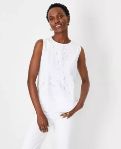 Floral Cutout Lace Mixed Media Shell -Anntaylor Shop 613815 9000 ALT2