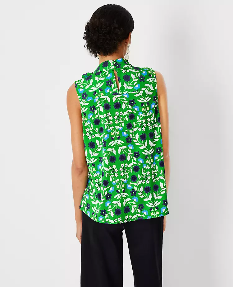 Floral Asymmetrical Tie Neck Mixed Media Shell 4 Floral Asymmetrical Tie Neck Mixed Media Shell - Image 2