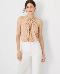 Floral Mixed Media Draped Halter Top