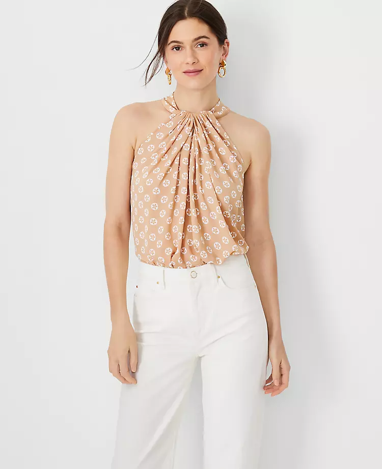 Floral Mixed Media Draped Halter Top 3 Floral Mixed Media Draped Halter Top