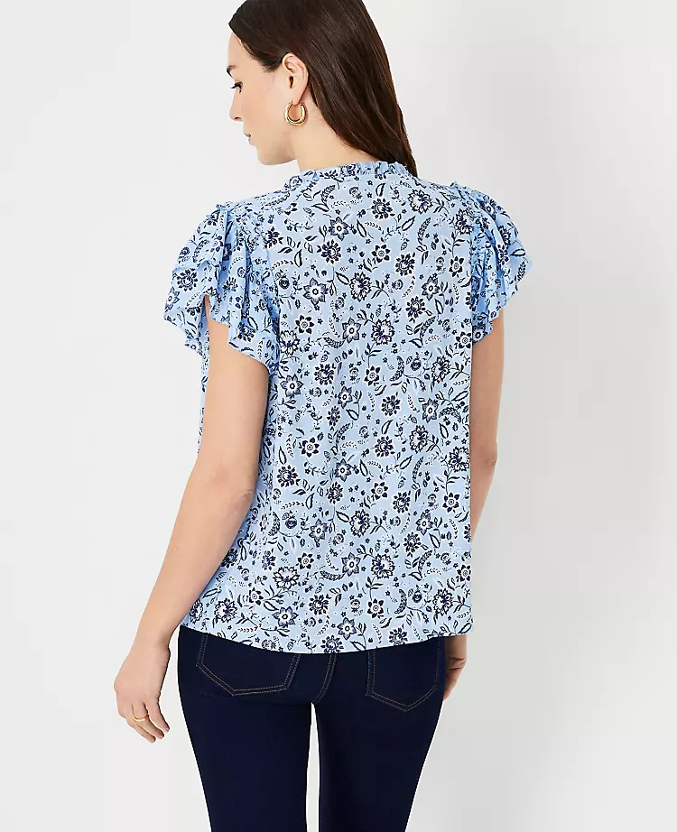 Floral Ruffle Tie Neck Mixed Media Top 4 Floral Ruffle Tie Neck Mixed Media Top - Image 2