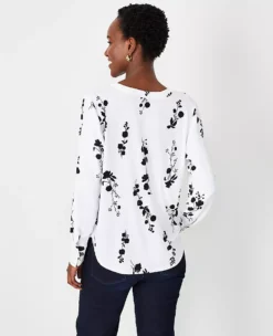 Floral Mixed Media Pleat Front Top -Anntaylor Shop 613833 9192 ALT1