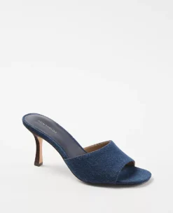 Denim Mid Heel Mule Sandals