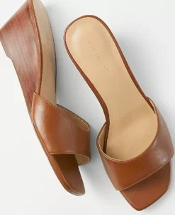 Leather Low Wedge Slide Sandals -Anntaylor Shop 613948 0046 ALT1