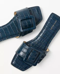 Embossed Leather Buckle Slide Sandals -Anntaylor Shop 613958 1362 ALT1