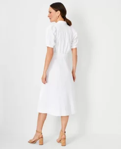 Linen Blend Puff Sleeve Pocket Shirtdress -Anntaylor Shop 614213 9000 ALT1