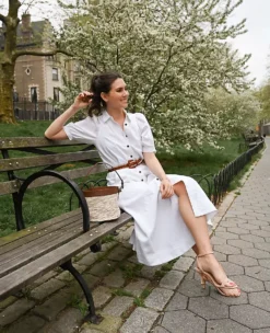 Linen Blend Puff Sleeve Pocket Shirtdress -Anntaylor Shop 614213 9000 MKTG1